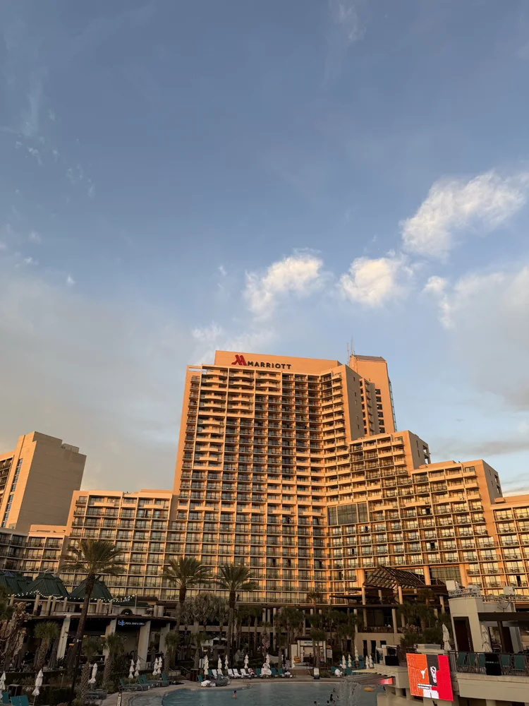 Family-friendly hotel building and pool area